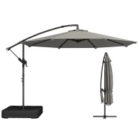 Outsunny 9.6 ft Offset Patio Umbrella with Sandbag, Garden Hanging Banana Cantilever Parasol with 360° Rotation, Grey(m-9)