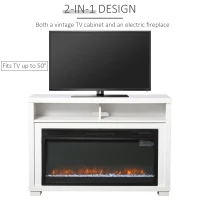 HOMCOM 43.75" W x 31.5" H Electric Fireplace Mantel TV Stand, Media Console Center Cabinet with Two Shelves and Remote Control, White(m-6)