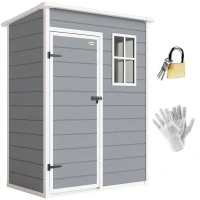Outsunny 5 x 3FT Garden Shed with Floor, Outdoor Storage Shed with Lockable Door, Window and Vent for Backyard, Patio, Grey(m-13)