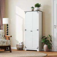 HOMCOM 72" Farmhouse Pantry Cabinet, Freestanding Food Pantry Cabinet with Adjustable Shelves, White(m-9)