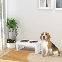 PawHut 23" Modern Decorative Raised Dog Bowls, Wooden Heavy Duty Pet Food and Water Bowl, Elevated Feeding Station, White(m-10)