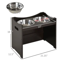 PawHut Raised Pet Food Elevated Feeder with 2 Stainless Steel Bowls, 3 Levels Adjustable Height Levels, and Wood Finish(m-3)