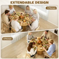 HOMCOM Extendable Dining Table for 6, 60" Farmhouse Kitchen Table with 2-Tier Storage Shelf and Fluted Sliding Doors, Natural(m-4)