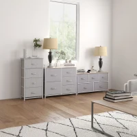 HOMCOM Linen Drawer Cabinet Organizer Storage Dresser Tower with 4 Removable Drawer Metal Frame Adjustable Feet for Living Room, Kitchen, Bathroom, White(m-10)
