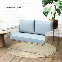 Outsunny 2 Seater Outdoor Seat Cushions with Backrest, Loveseat Double Sofa Outdoor Furniture Cushions, Light Blue(m-1)