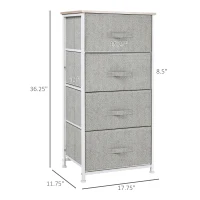 HOMCOM Linen Drawer Cabinet Organizer Storage Dresser Tower with 4 Removable Drawer Metal Frame Adjustable Feet for Living Room, Kitchen, Bathroom, White(m-3)