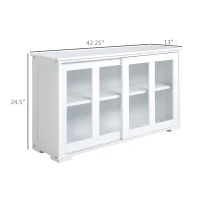 HOMCOM Sideboard Buffet Cabinet, Stackable Credenza, Coffee Bar Cabinet with Sliding Glass Door and Adjustable Shelf, White(m-3)