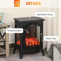 HOMCOM 23" Electric Fireplace Heater, Fire Place Stove with Realistic LED Flames and Logs and Overheating Protection, 750W/1500W, Black(m-8)