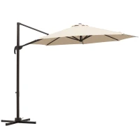 Outsunny 10ft Cantilever Patio Umbrella with 360° Rotation, Crank & Cross Base for Garden Deck Pool Backyard, Cream(m-2)