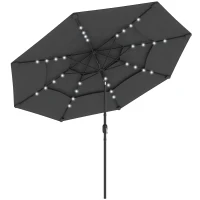 Outsunny 9.7 ft Outdoor Patio Umbrella with Solar LED Lights, 3 Tier Outdoor Table Umbrella with Tilt, Crank, Black(m-1)