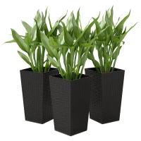 Outsunny Set of 3 Tall Plant Stand, Outdoor & Indoor Flower Pot Set for Front Door, Entryway, Patio and Deck, Black(m-2)