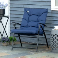 Outsunny Foldable Lounge Chair, Fabric Upholstered Recliner, Outdoor Lounger with Armrest, Metal Frame for Backyard, Blue(m-8)