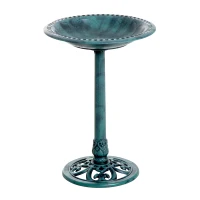 Outsunny 27'' Bird Bath Outdoor Resin Decor with Fleur De Lis Pattern, Time-Worn Finish(m-13)