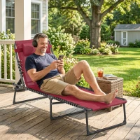 Outsunny Outdoor Folding Lounge Chair, 4-Level Adjustable Chaise Lounge with Headrest, Tanning Chair Beach Bed Reclining Lounger Cot for Camping, Hiking, Backyard, Wine Red(m-7)
