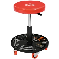 HOMCOM Shop Stool, Pneumatic Adjustable Mechanic Stool, with Tool Tray, Wheels - Orange(m-12)