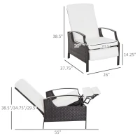 Outsunny Rattan Adjustable Recliner Chair with Hand-Woven All-Weather Wicker for Patio, Outdoor, Garden, Poolside, Brown, White(m-3)