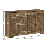 HOMCOM Sideboard Cabinet with 2 Drawers, 4 Barn Doors and 2 Adjustable Shelves, Buffet Table for Living Room, Light Brown(m-3)