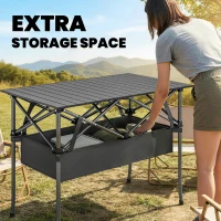 Outsunny 3ft Folding Camping Table, Picnic Table with Mesh Storage Net, Carrying Bag and Metal Frame, Black(m-5)