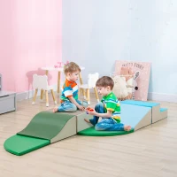 Qaba 6-Piece Soft Play for 12-36 Months Toddlers to Climb, Crawl, Slide, Blue, Green(m-1)