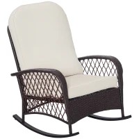 Outsunny Rattan Rocking Chair, Outdoor Wicker Patio Rocker Chair Furniture with Thick Cushions, for Garden Backyard Porch, Cream White(m-2)