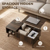 HOMCOM 40" Fluted Lift Top Coffee Table with Storage, Mid-Century Coffee Table with Hidden Compartment, Open Shelf, Walnut(m-5)