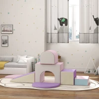 Qaba 7 Piece Indoor Soft Play for Toddlers Climb and Crawl - Pink/ Purple(m-8)