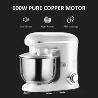 HOMCOM Stand Mixer with 6+1P Speed, 600W Tilt Head Kitchen Electric Mixer with 6 Qt Stainless Steel Mixing Bowl, Beater, Dough Hook and Splash Guard for Baking Bread, Cakes, and Cookies, Silver(m-8)