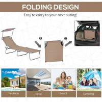 Outsunny Outdoor Lounge Chair, Adjustable Folding Chaise Lounge, Tanning Chair with Sun Shade for Beach, Camping, Hiking, Backyard, Brown(m-5)