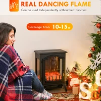 HOMCOM 23" Electric Fireplace Heater, Fire Place Stove with Realistic LED Flames and Logs and Overheating Protection, 750W/1500W, Black(m-4)