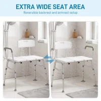 HOMCOM Tub Transfer Bench with Arm and Back, Shower Chair with Slip-Resistant Feet, for Elderly and Disabled, White(m-5)