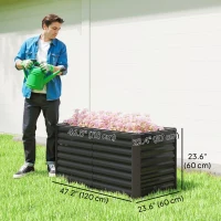 Outsunny Set of 2 Galvanized Metal Planters for Outdoor Plants, 4' x 2' x 2' Raised Garden Bed, Dark Grey(m-3)