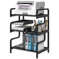 HOMCOM Free Standing Metal Storage Shelf, 3-Tier Small Shelving Unit, Printer Stand for Home Office, Living Room, Black(m-1)