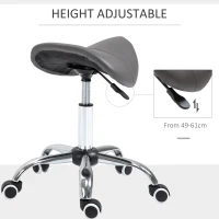 HOMCOM Ergonomic Rolling Saddle Stool PU Leather Hydraulic Spa Stool Height Adjustable Swivel Drafting Salon Chair, Gray(m-4)
