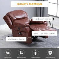 HOMCOM Vibration Massage Recliner Chair for Living Room with Heat,   Single Sofa, PU Leather Power Reclining Chair, Home Theater Seating with Footrest, Brown(m-16)