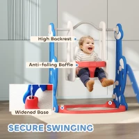 Qaba 4-in-1 Slide and Swing Set with Basketball Hoop, Climber, for Ages 1.5-4 Boys Girls Toddler, Rocket Themed, Dark Blue(m-6)