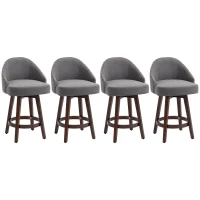 HOMCOM 26" Counter Height Bar Stools, Linen Fabric Kitchen Stools with Nailhead Trim, Rubber Wood Legs and Footrest for Dining Room, Counter, Pub, Set of 4, Dark Gray(m-11)