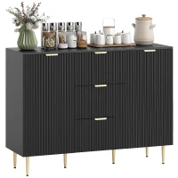 HOMCOM Modern Kitchen Storage Cabinet, Sideboard Buffet Cabinet w/ 3 Drawers and Adjustable Shelves for Kitchen Hallway, Black(m-12)