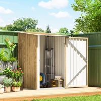 Outsunny 3.3' x 3.4' Lean-to Garden Storage Shed, Outdoor Galvanized Steel Tool House with Lockable Door for Patio Light Brown(m-7)