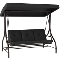 Outsunny Convertible Patio Swing Bed with Canopy and Cushions, 3 Seater Porch Swing for Outdoor, Backyard, Garden, Black(m-9)