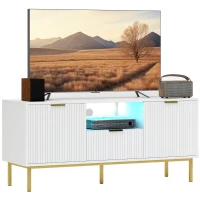 HOMCOM Modern TV Console for TVs up to 50 Inch, Entertainment Center with Smart RGB LED Lights and Soft Close Doors, White(m-9)