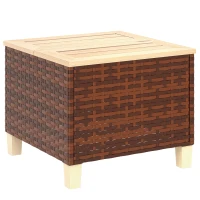 Outsunny Outdoor Side Table with PE Rattan, Patio End Table with Natural Fir Wood Tabletop and Legs, Weather Resistant Accent Table for Patio Pool Porch, Brown(m-11)