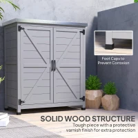 Outsunny Wooden Storage Cabinet, Outdoor Prep Table with Metal Tabletop, Shelves and Double Doors for Patio, Garden, Gray(m-7)