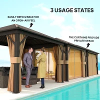 Outsunny 10' x 12' Outdoor Hardtop Gazebo Metal Roof Patio Gazebo with Aluminum Frame, Mesh Nettings, Brown(m-7)