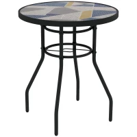 Outsunny 23.6" Round Patio Table, Outdoor Side Table with Glass Printed Top, Multicolour(m-9)