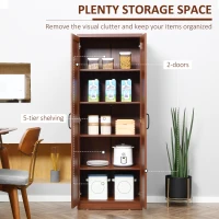 HOMCOM 63" 2-Door Kitchen Pantry, Freestanding Storage Cabinet with 5-tier Shelving and 2 Adjustable Shelves for Dining Room, Brown(m-4)