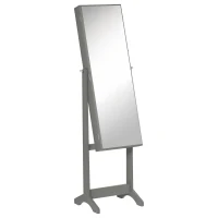 HOMCOM Mirror Jewelry Cabinet Armoire, Lockable Jewelry Organizer with Full-Length Mirror, 3 Angle Adjustable, Grey(m-2)