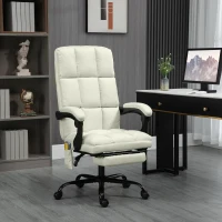 Vinsetto Massage Office Chair with 4 Vibration Points, Reclining Computer Chair with USB Port and Footrest - Cream White(m-10)