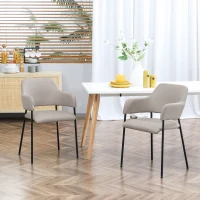 HOMCOM Modern Dining Chairs Set of 2, Linen Touch Fabric Accent Chairs with Armrests, Kitchen Chairs with Steel Legs for Living Room, Beige(m-1)