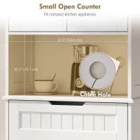 HOMCOM Kitchen Buffet with Hutch, 68" Tall Kitchen Pantry Cabinet with Small Open Counter, 4 Doors, Drawer, White(m-6)