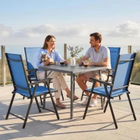 Outsunny Folding Patio Chairs Set of 4, High Back Outdoor Dining Chairs with Breathable Mesh Seat for Lawn, Deck, Blue(m-8)